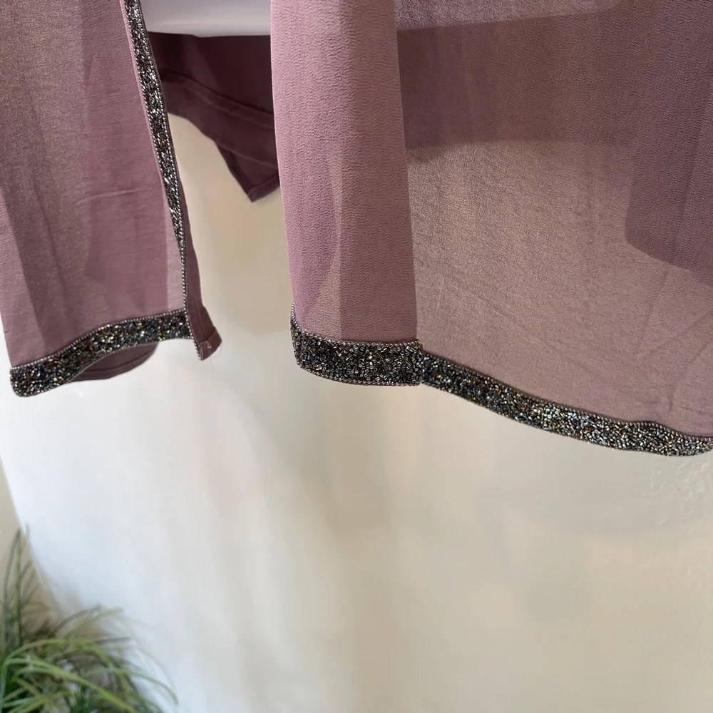 Bishop + Young | Embellished Beaded Ribbon Open Front High Low Sheer Kimono - Picture 11 of 16